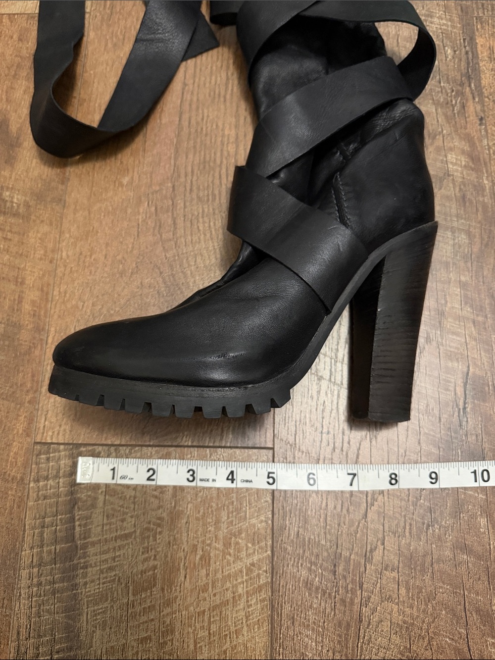 Chloe Black Heeled Boots with Ribbon Detail - Picture 12 of 16